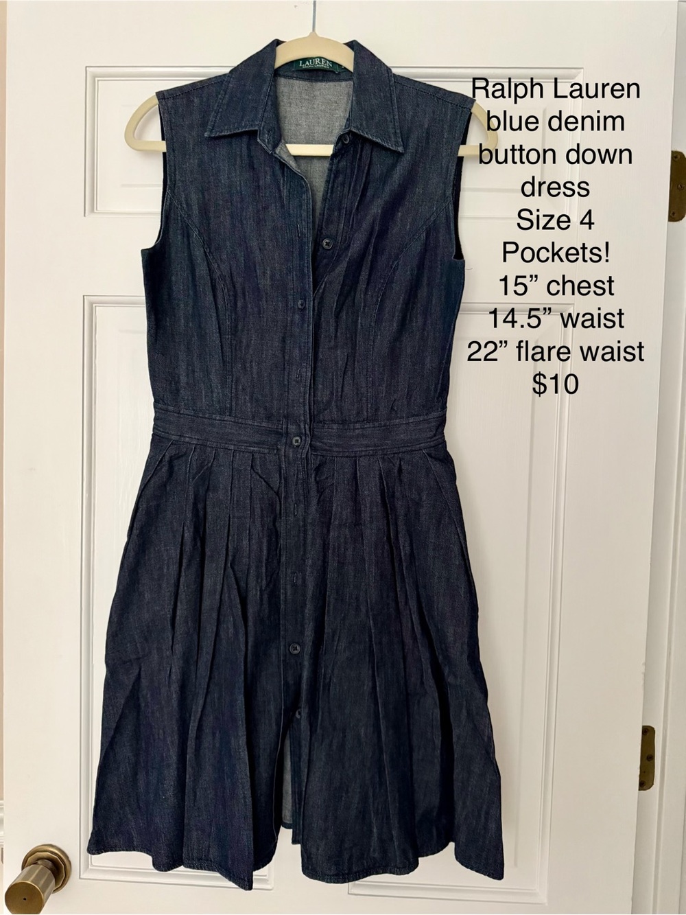 Ralph Lauren Dark Blue Sleeveless Denim Shirt Dress